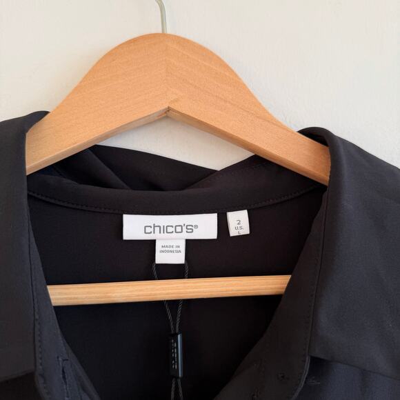 Chico's Zenergy UPF Bungee Half Sleeve Mini Shirt Dress Black L NWT - Picture 5 of 13